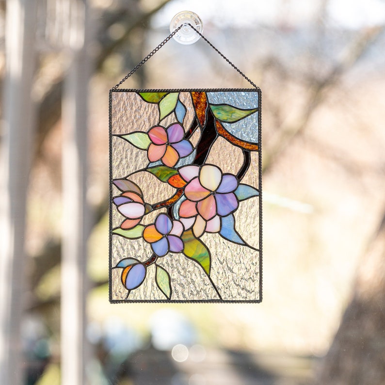 Cherry blossom stained glass window panel Christmas gifts image 3