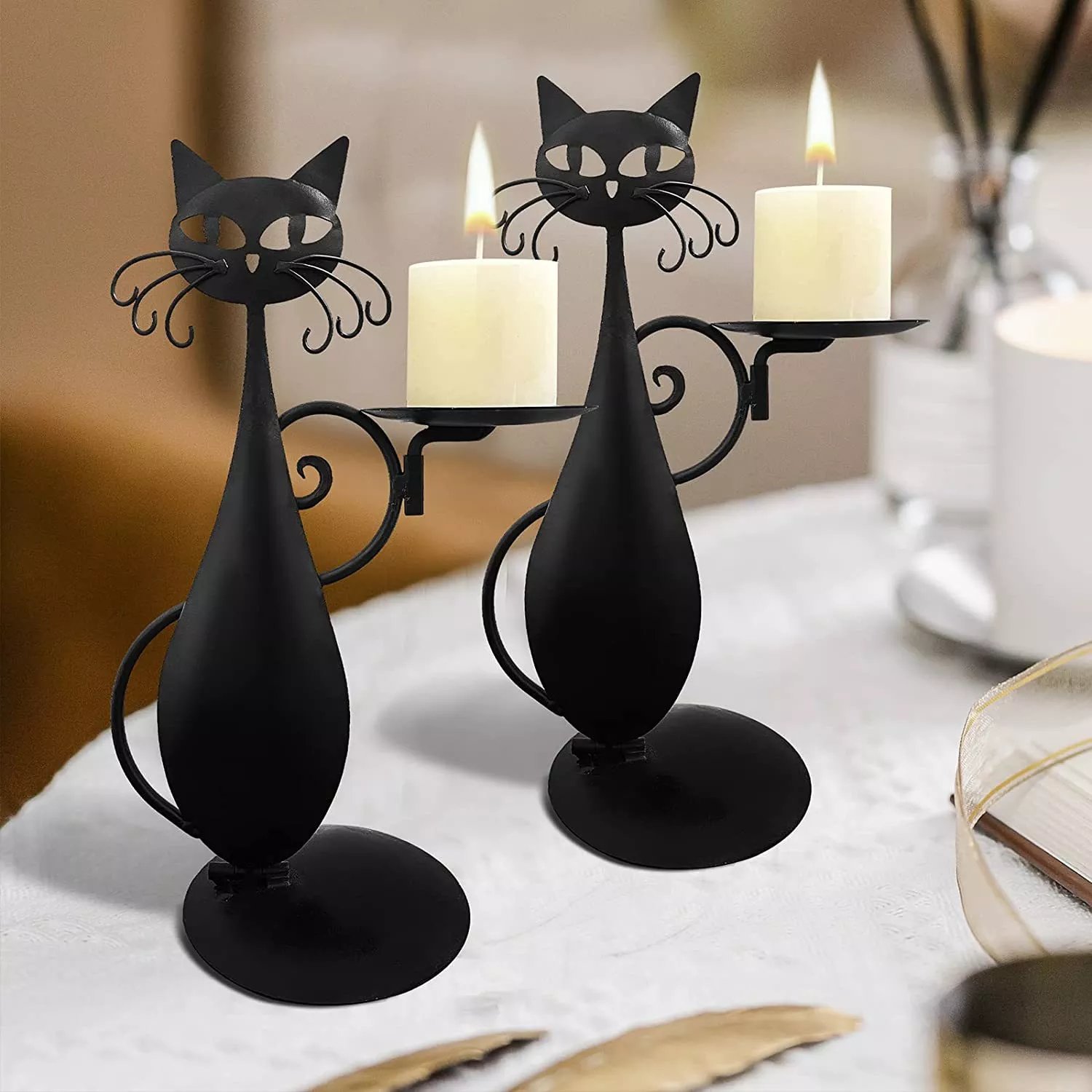 Vintage Black Cat Candlestick Ornament